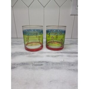 Pier 1 Inspired Tumblers, Set of 2, MCM Drinkware, Vtg Old‎ Fashioned Glassware